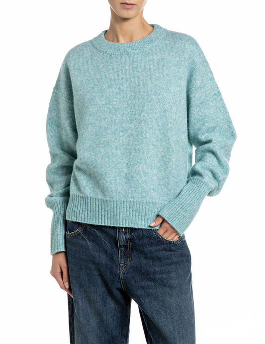 Maglia girocollo acquamarina melange Replay