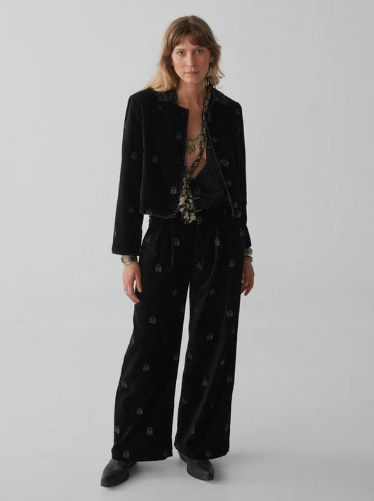 Pantalone velluto ricamato