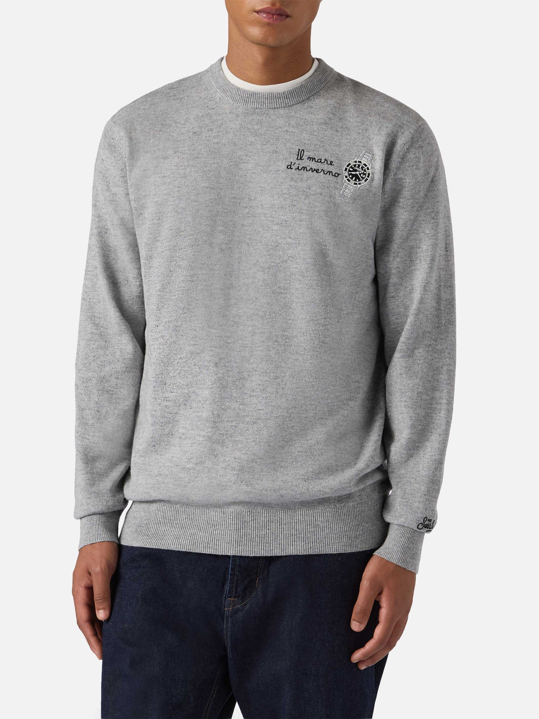 Maglione a girocollo Saint Barth con ricamo grigio