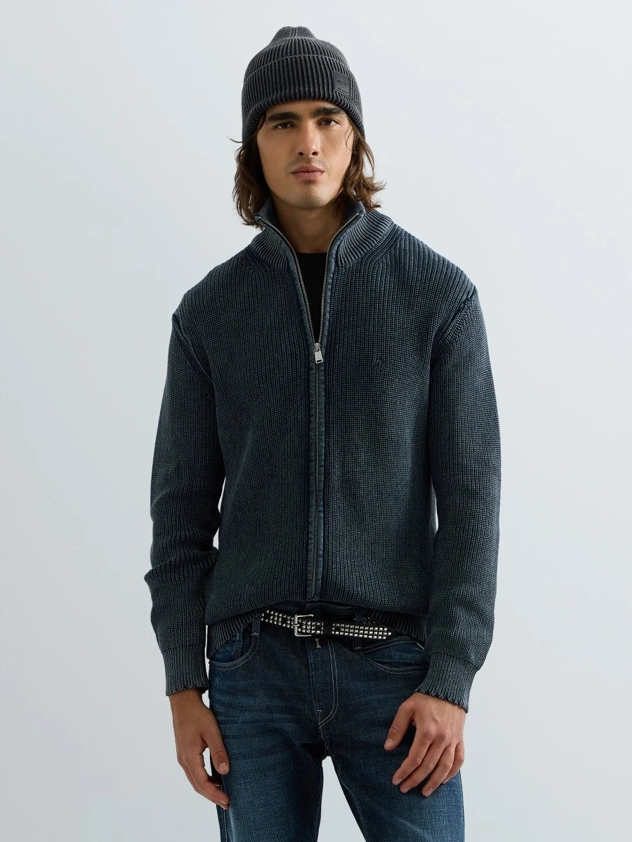 Maglione full zip blu Replay