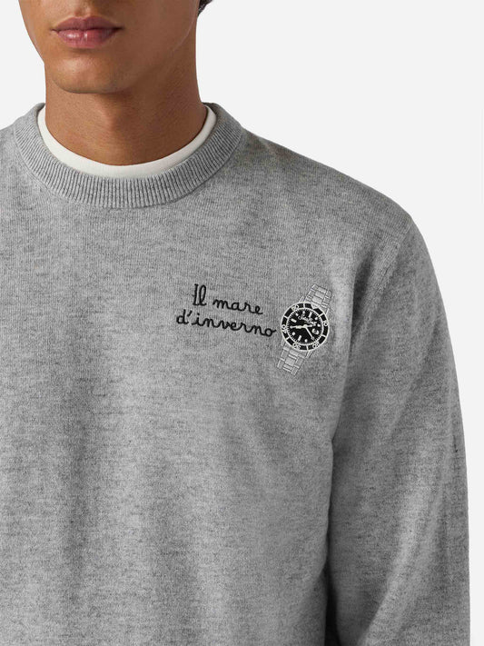 Maglione a girocollo Saint Barth con ricamo grigio