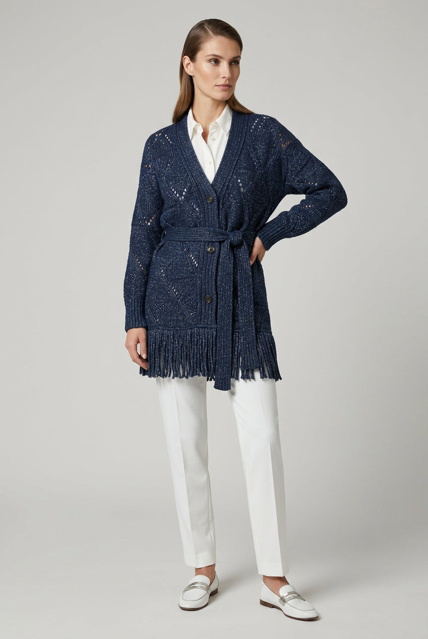 Cardigan frange blu Ermanno Firenze