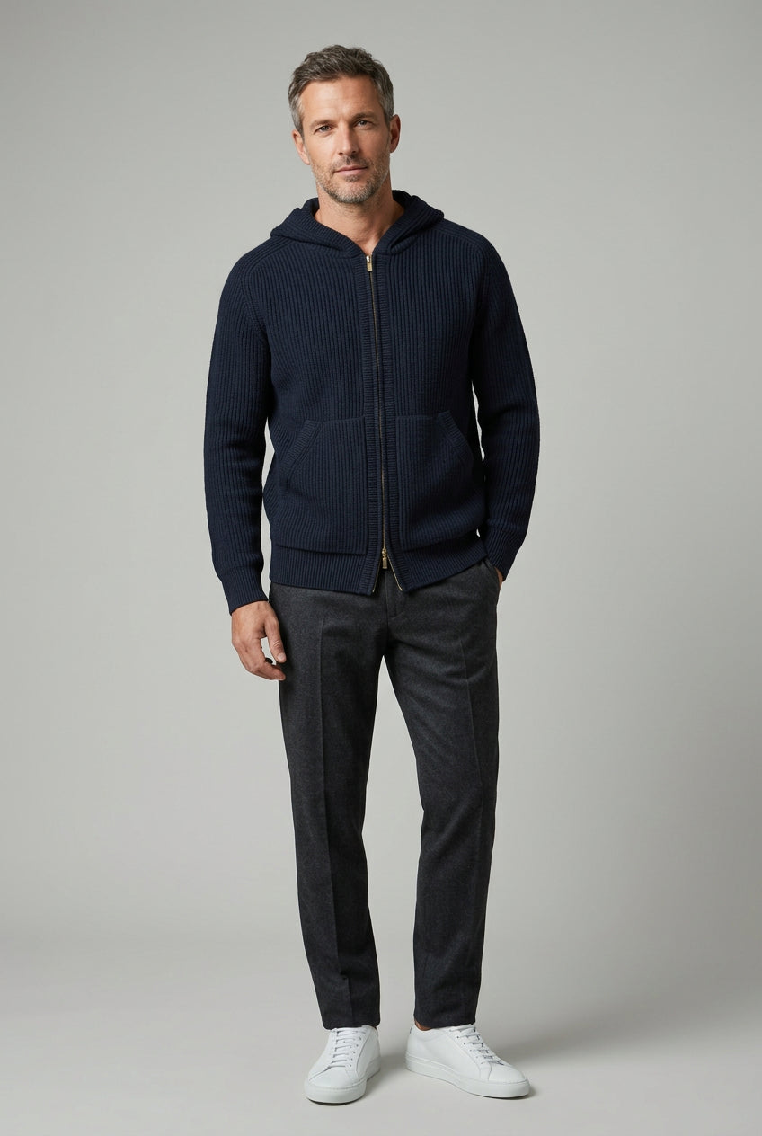 Maglione blu lana con zip Ammond