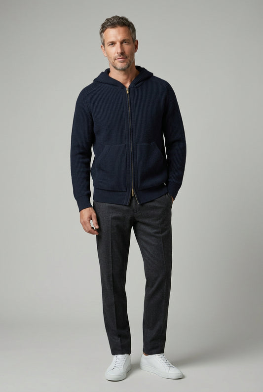 Maglione blu lana con zip Ammond