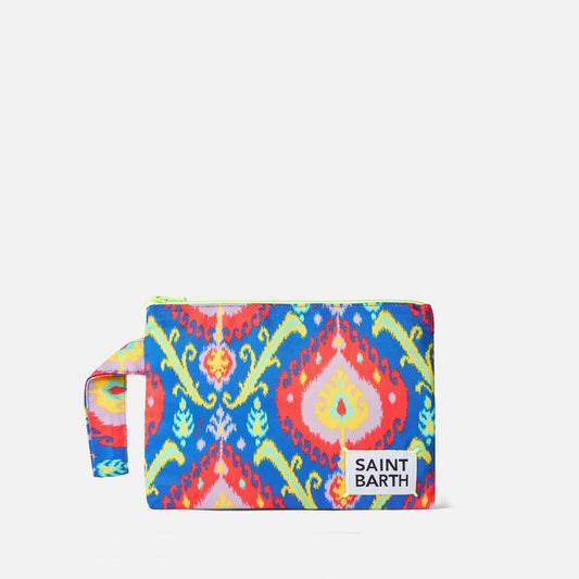 Pochette Saint Barth in nylon con stampa Ikat