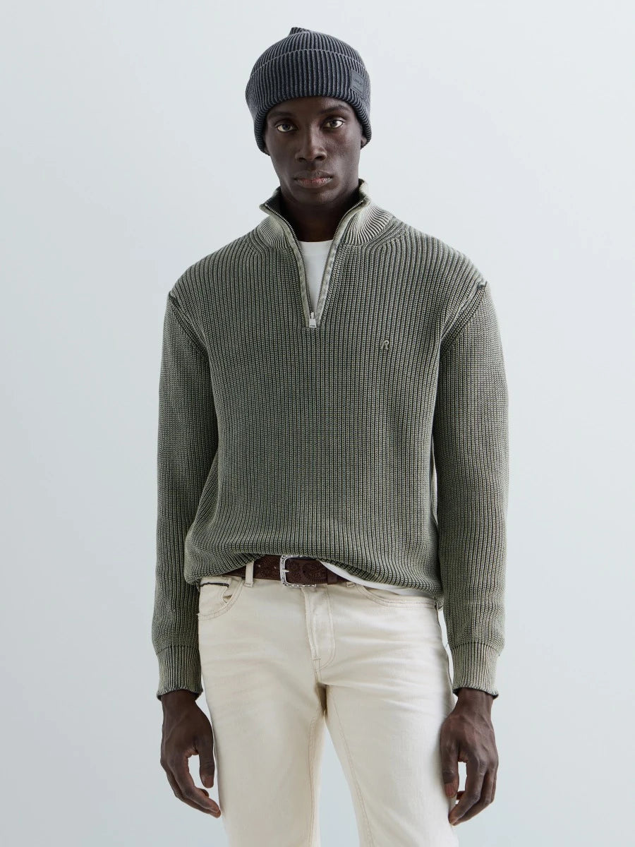 Pullover con zip corta verde Replay