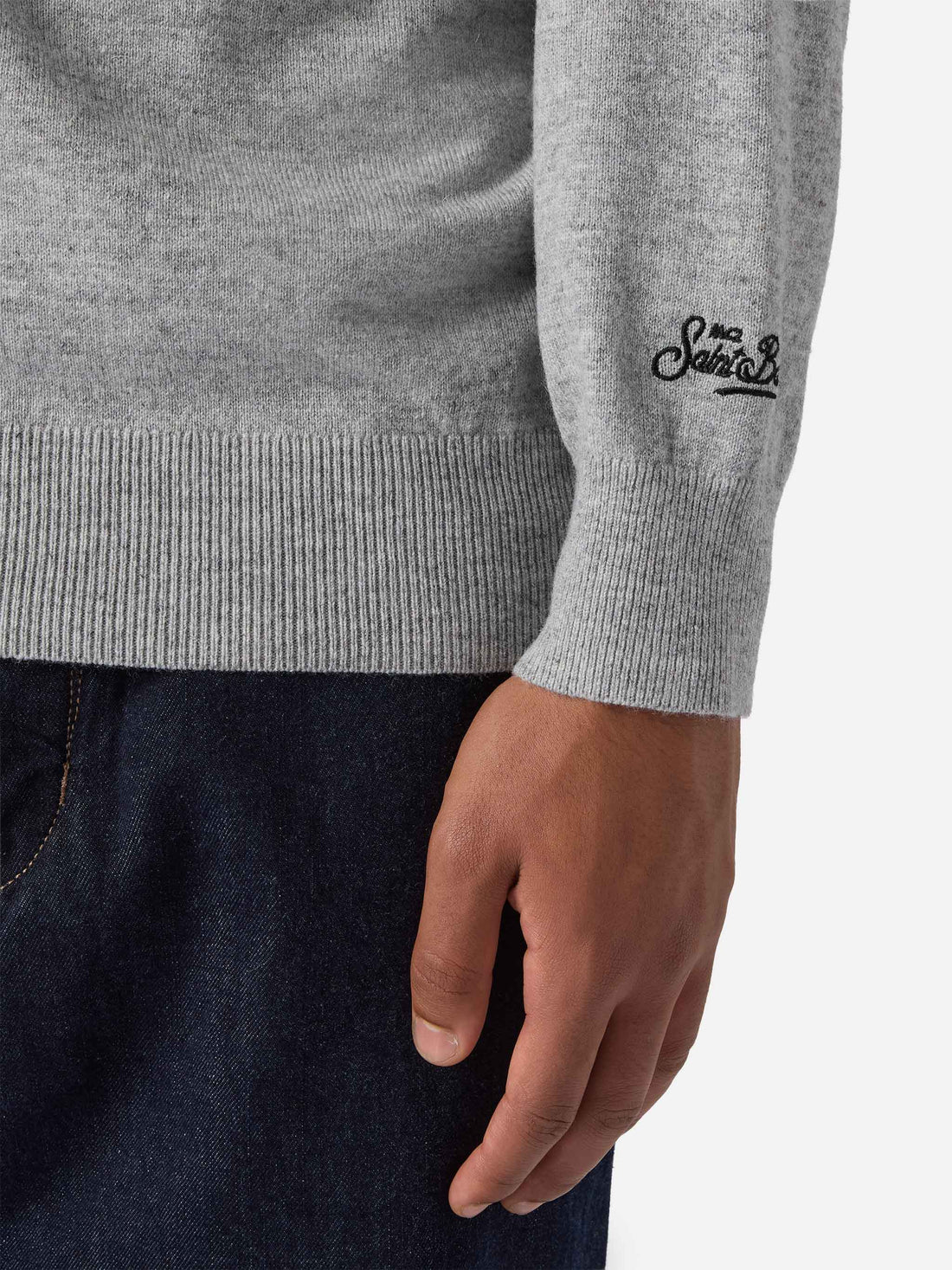 Maglione a girocollo Saint Barth con ricamo grigio