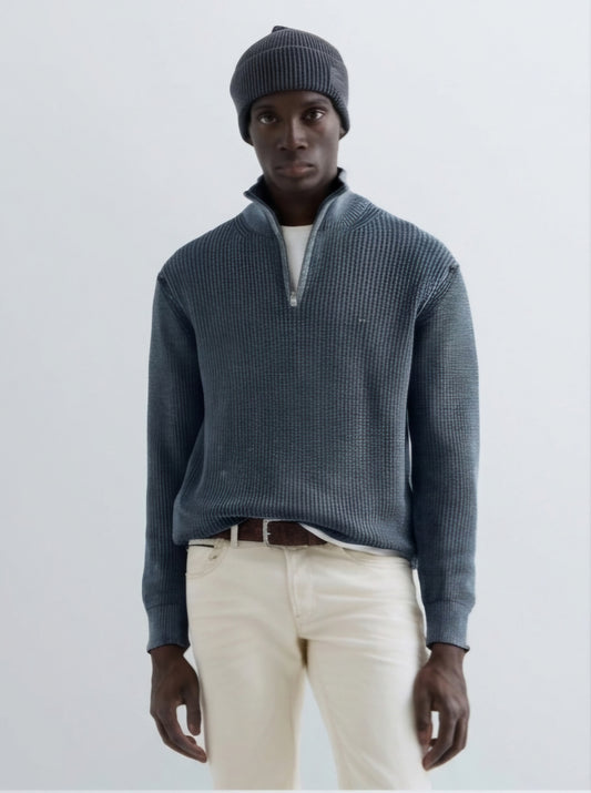 Pullover con zip corta blu Replay