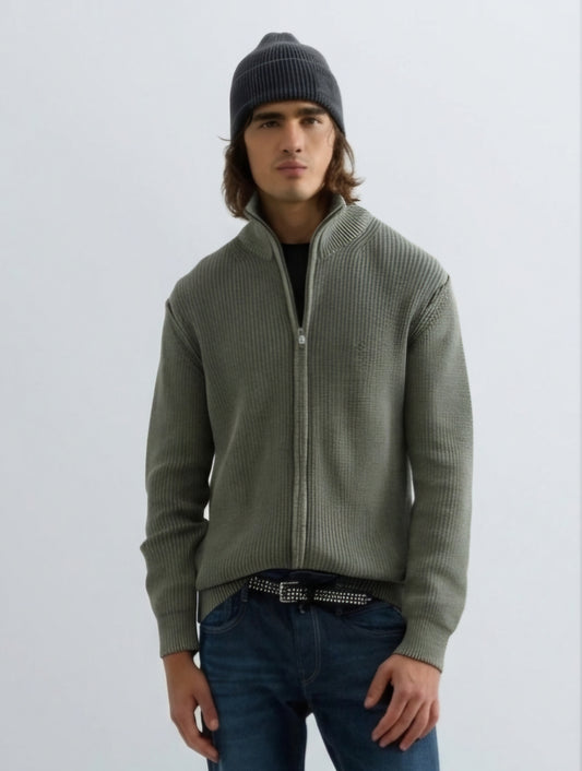 Maglione full zip verde Replay