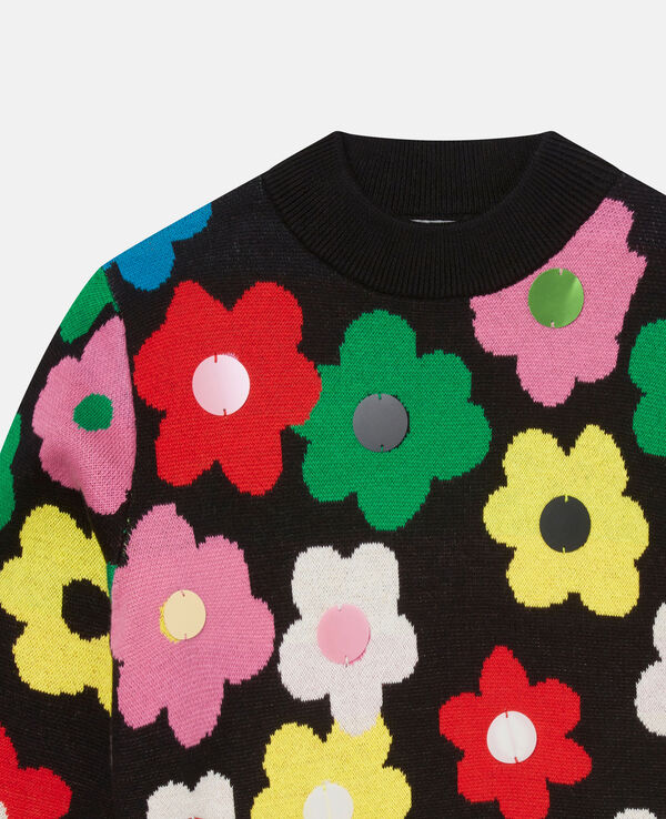 MAGLIA CON INTARSIO FIORE E PAILLETTES