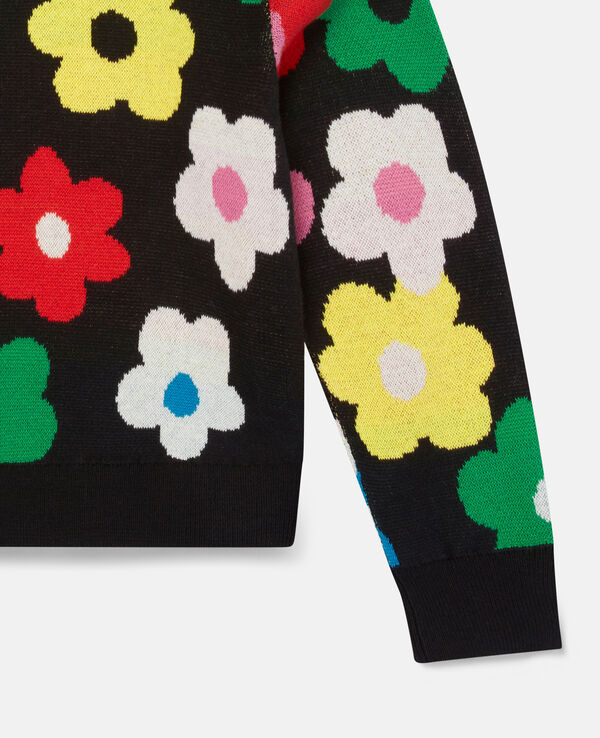 MAGLIA CON INTARSIO FIORE E PAILLETTES