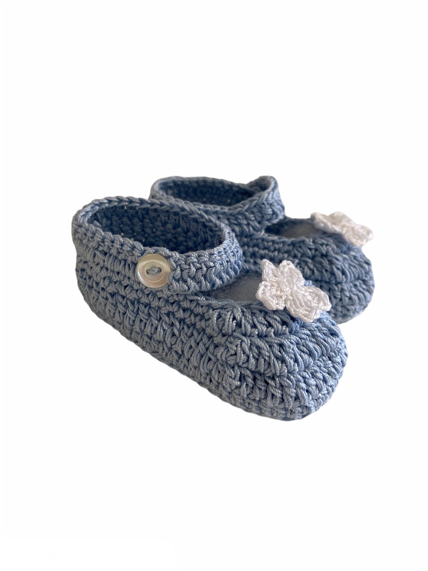 SCARPETTA AZZURRA BALLERINA NEONATA UNCINETTO